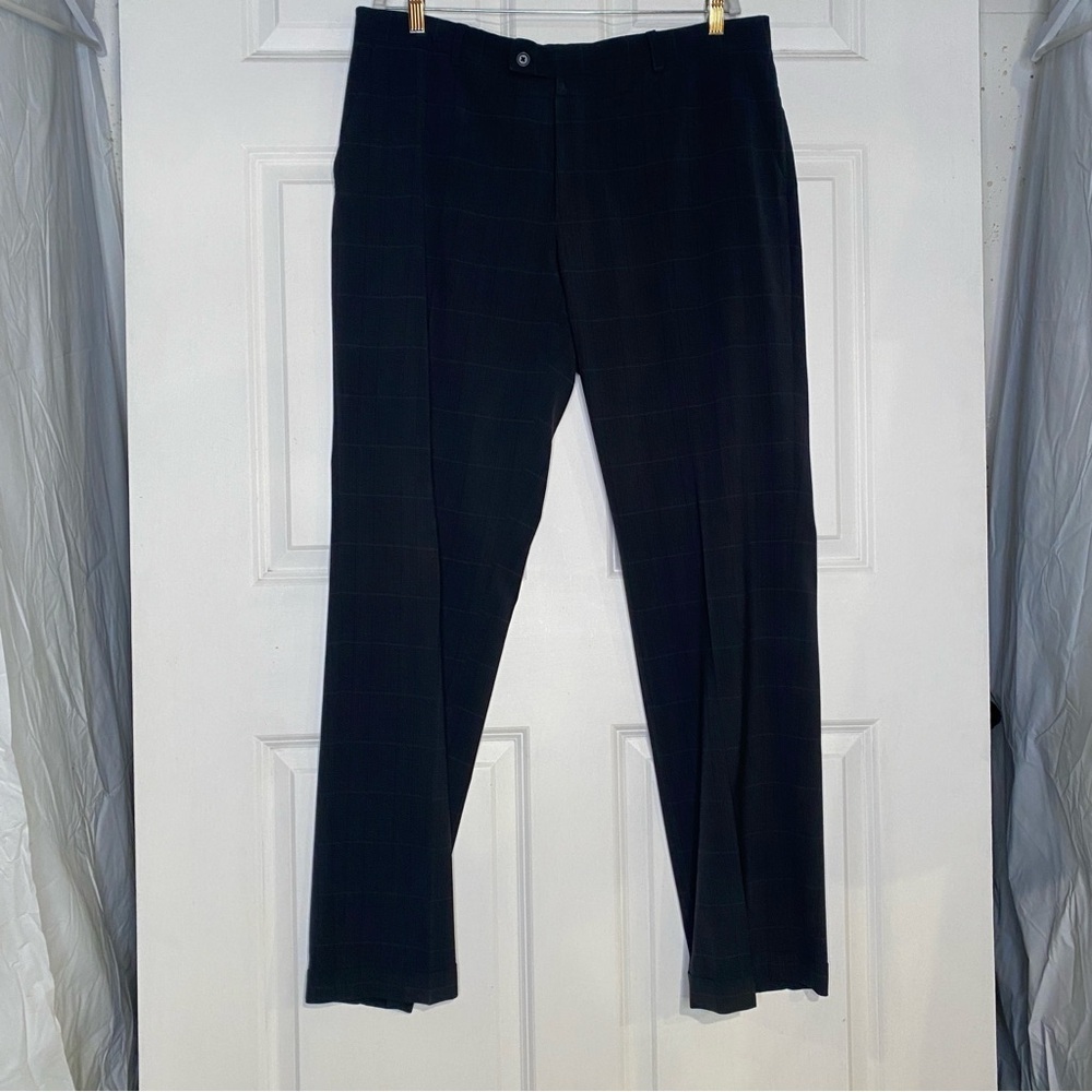 John Varvatos Cuffed Navy Blue Plaid Dress Pants Size 54 US 38